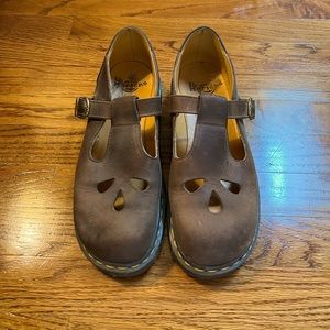 Dr. Martens brown Mary Jane shoes with cut outs